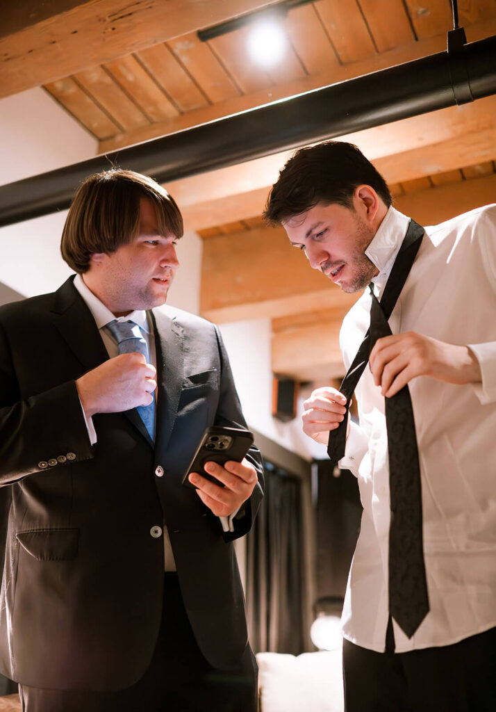 Groom and friends getting ready at europa wedding venue